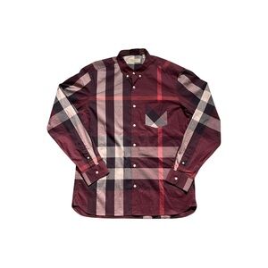 Burberry London Red Plaid Button Up Long Sleeve Mens XL